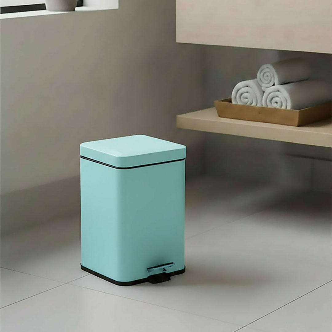 Foot Pedal Stainless Steel Trash Bin Square 6L Blue