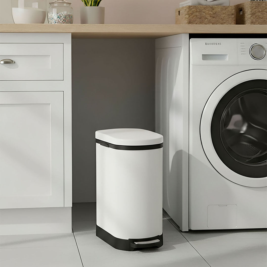 Foot Pedal Stainless Steel Trash Bin 10L U White