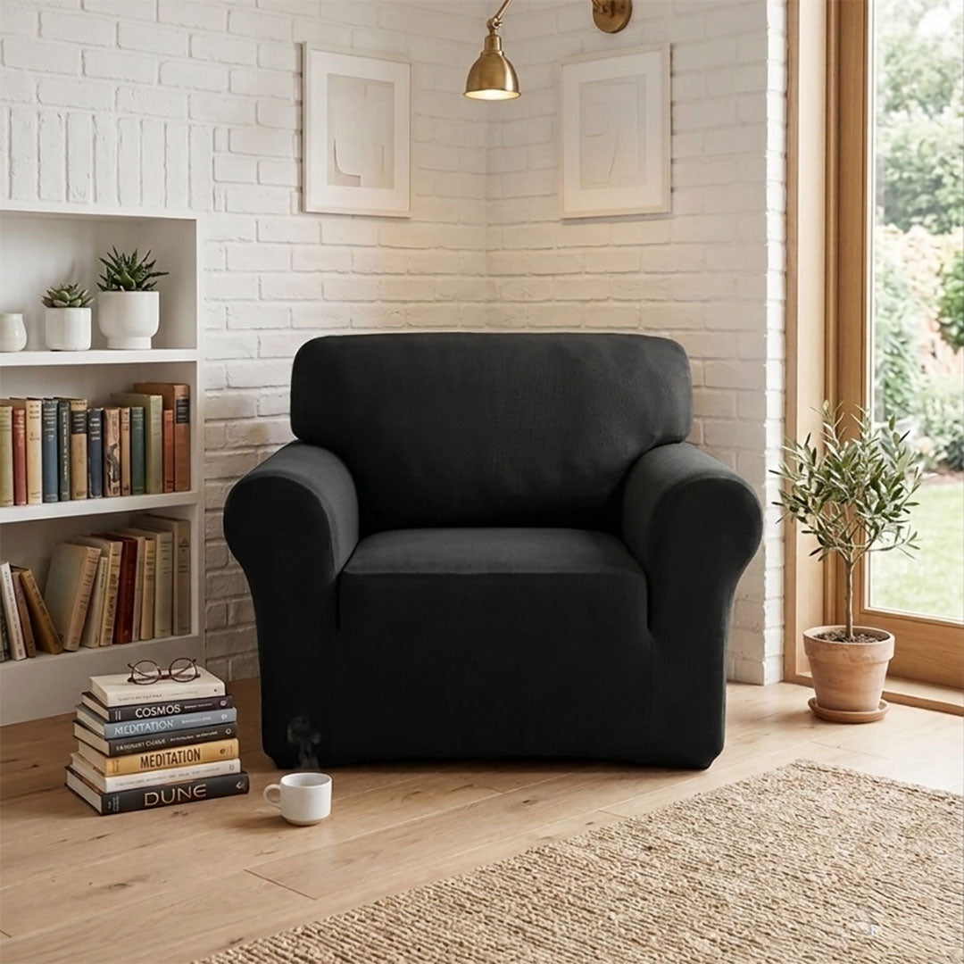 High Stretch 1-Seater Black Sofa Slipcover