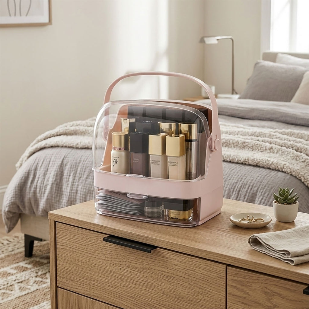 2 Tier Pink Countertop Makeup Storage Organiser