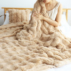 SOGA 160X200cm Throw Blanket Coffee Double Layer Rabbit Fur Cozy