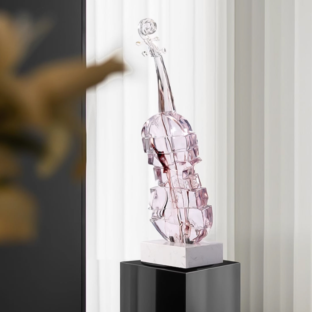 SOGA 58cm Transparent Crystal Violin Fiberglass Sculpture with Artificial Marble Base for Modern Home Décor