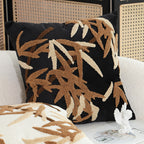 SOGA 45cm Black Brown Bamboo Leaf Botanical Embroidered Throw Pillow