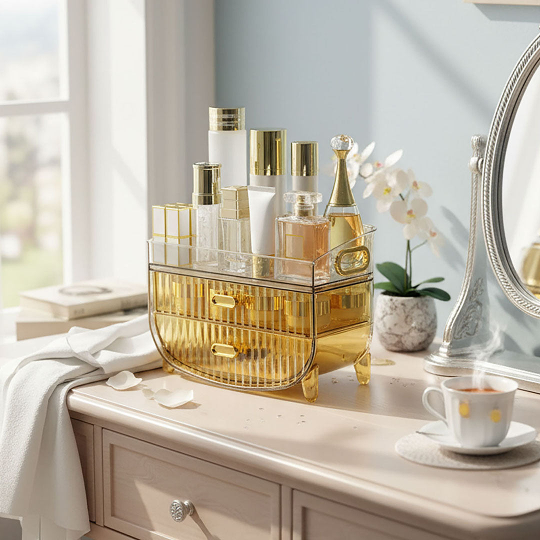 3 Tier Golden Yellow Multifunctional Countertop Cosmetic Storage Organiser