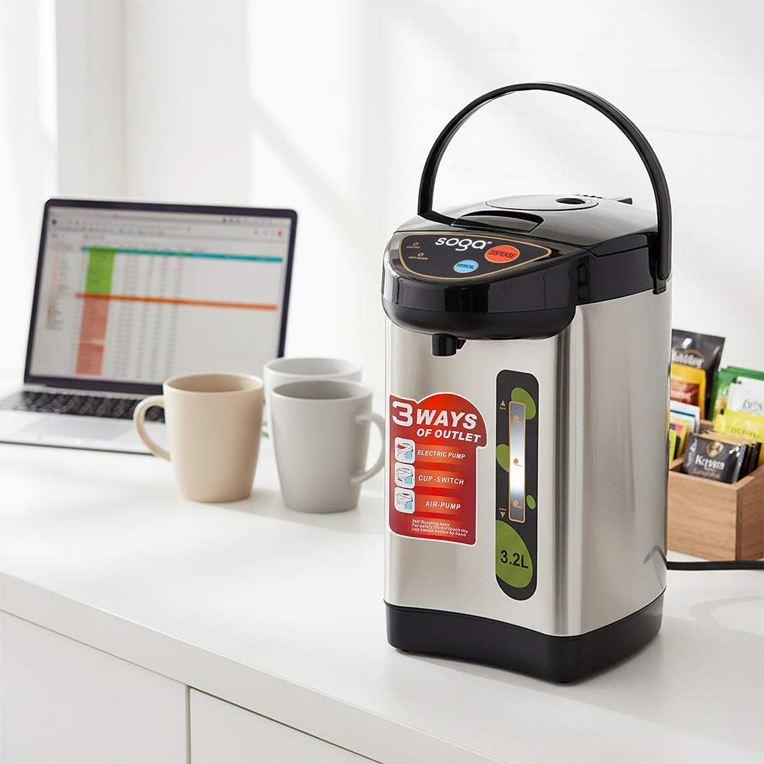 SOGA 2X 3.2L Silver Stainless Steel Electric Thermal Pot Dispenser with 3 Dispensing Modes