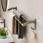 62cm Gray Wall-Mounted Double Pole Towel Holder with Hooks