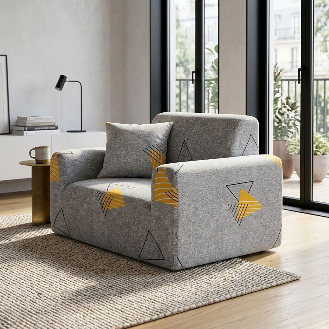 High Stretch 1-Seater Geometric Print Sofa Slipcover