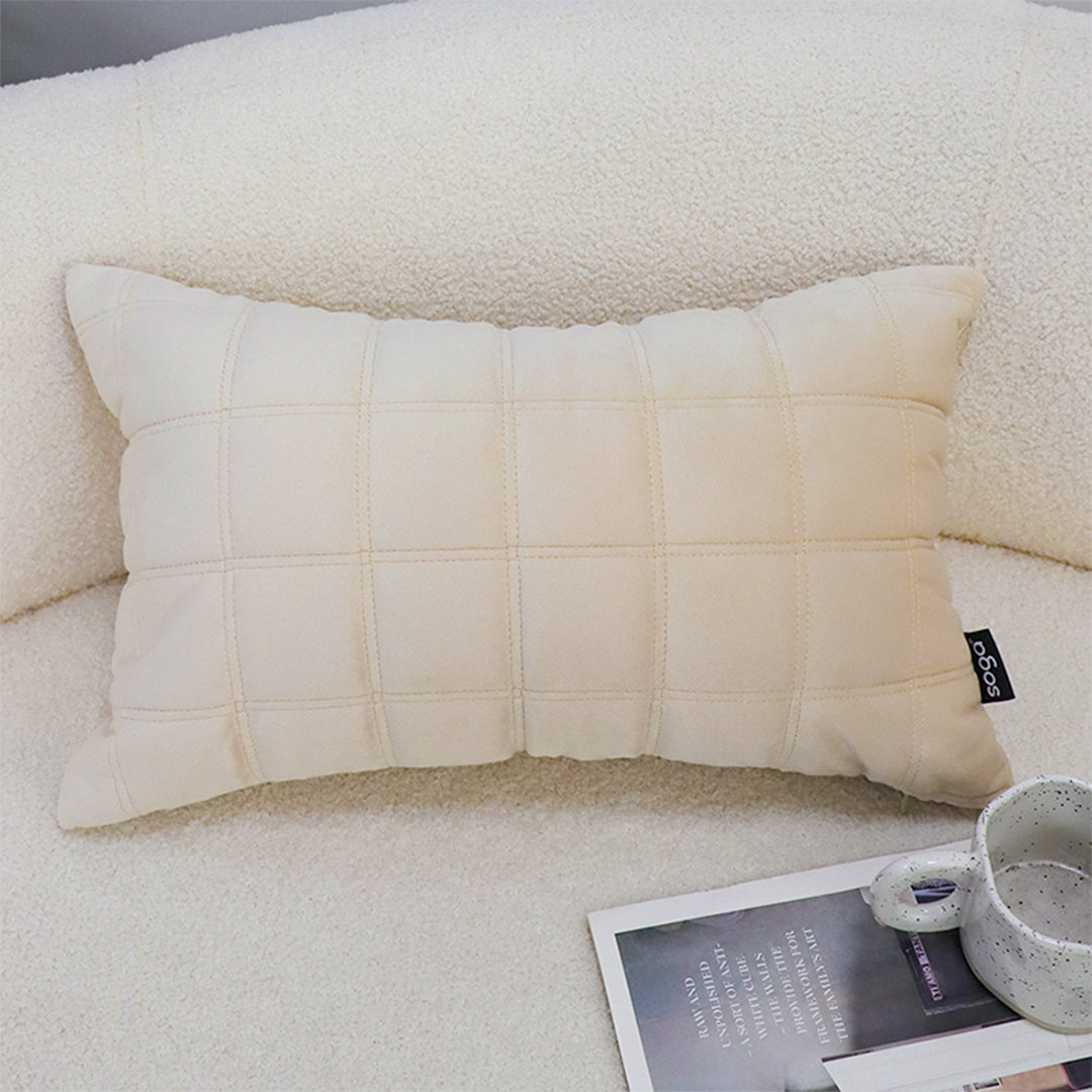 SOGA 30cm Beige Quilted Grid Pattern Decorative Throw Pillow