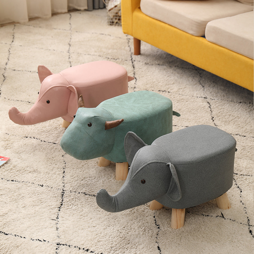 Beige Gray Kids Ottoman Stool Elephant Character Bench Seat