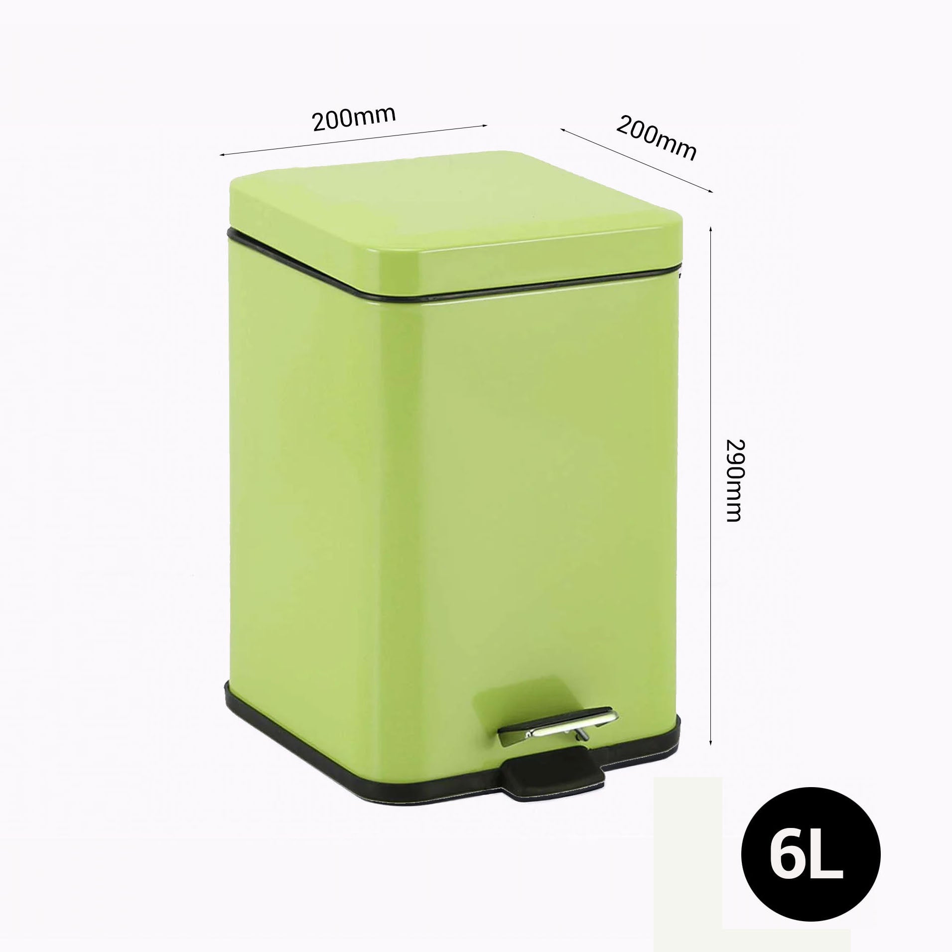 Foot Pedal Stainless Steel Trash Bin Square 6L Green