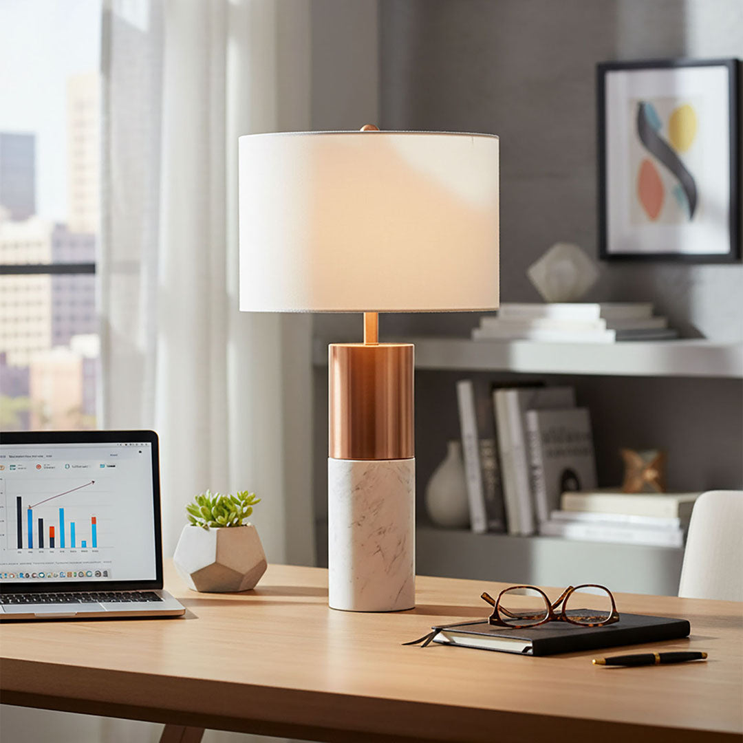 60cm White Marble Table Lamp