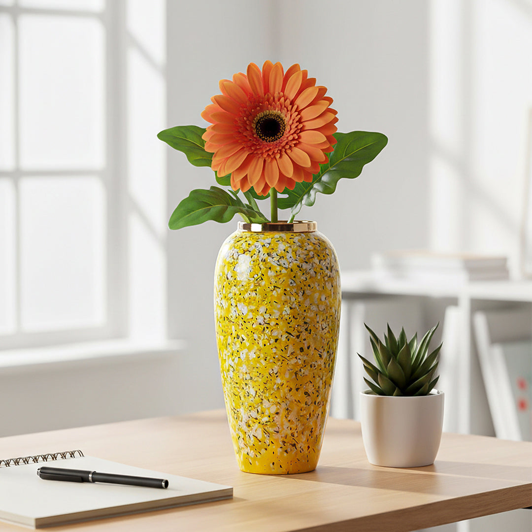 35x17cm Yellow with White Mini Floral Large Ceramic Flower Vase Elegant Living Room Home Decor