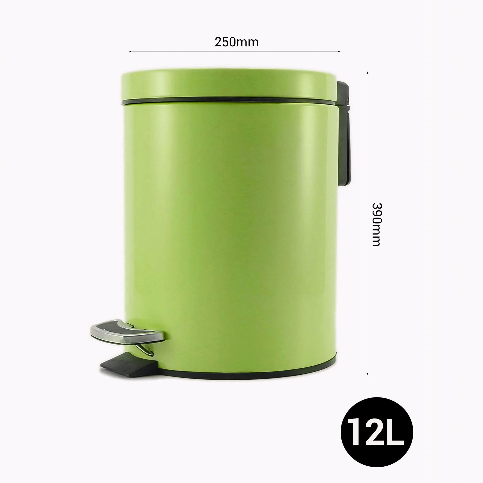 Foot Pedal Stainless Steel Trash Bin Round 12L Green