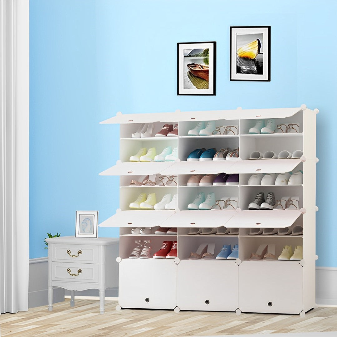 7 Tier 3 Column White Shoe Rack Organizer