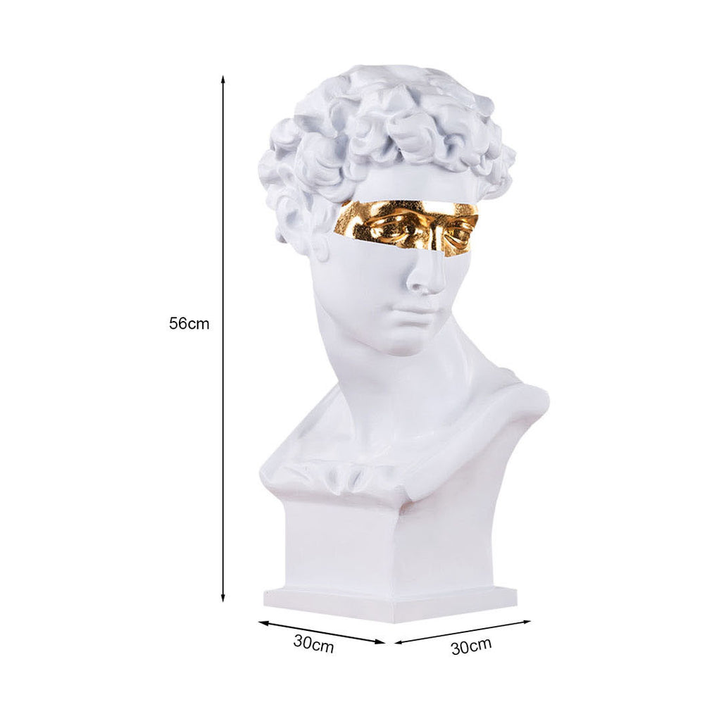SOGA 56cm White Resin Bust Sculpture Gold Masked Design Modern Art for Home Décor