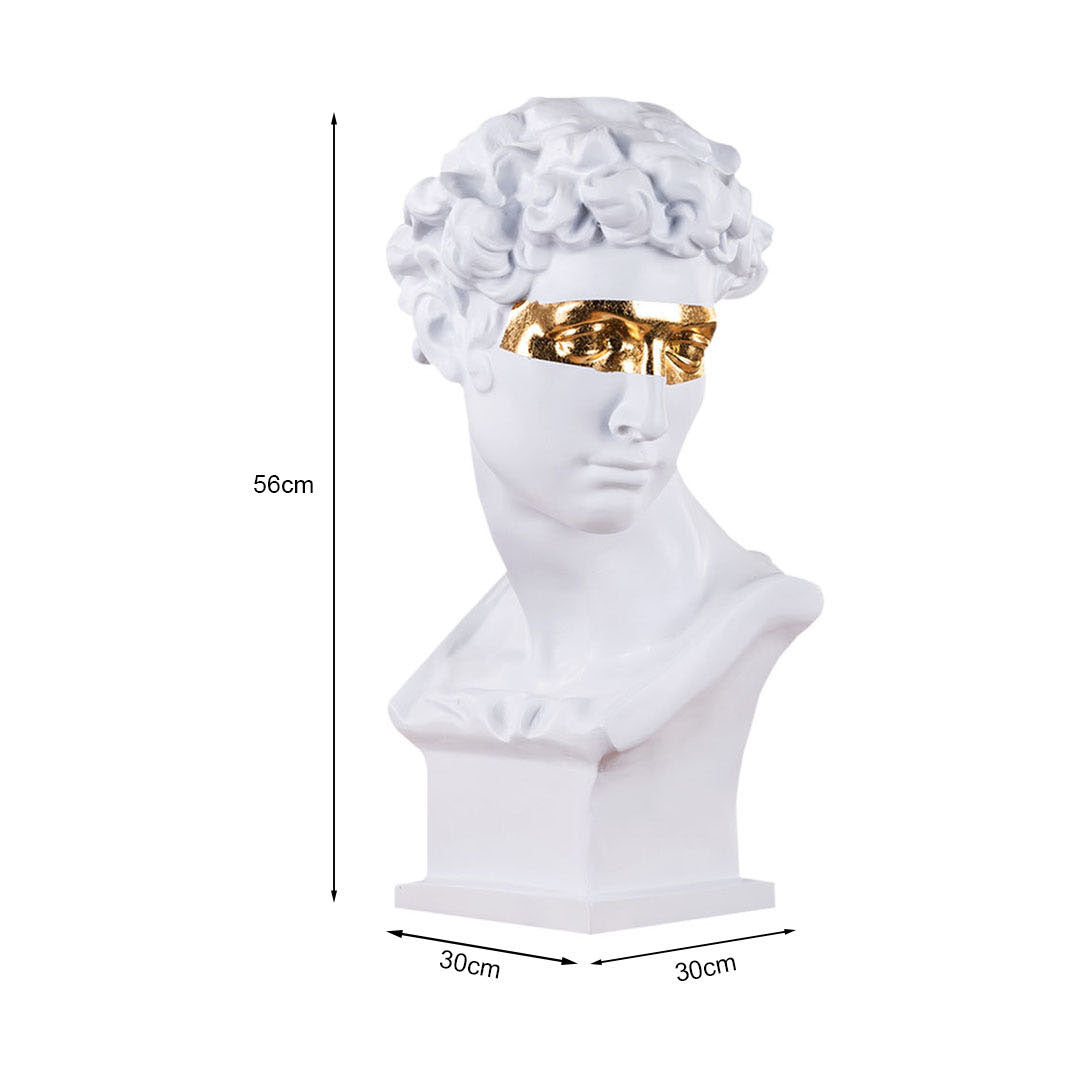 SOGA 56cm White Resin Bust Sculpture Gold Masked Design Modern Art for Home Décor