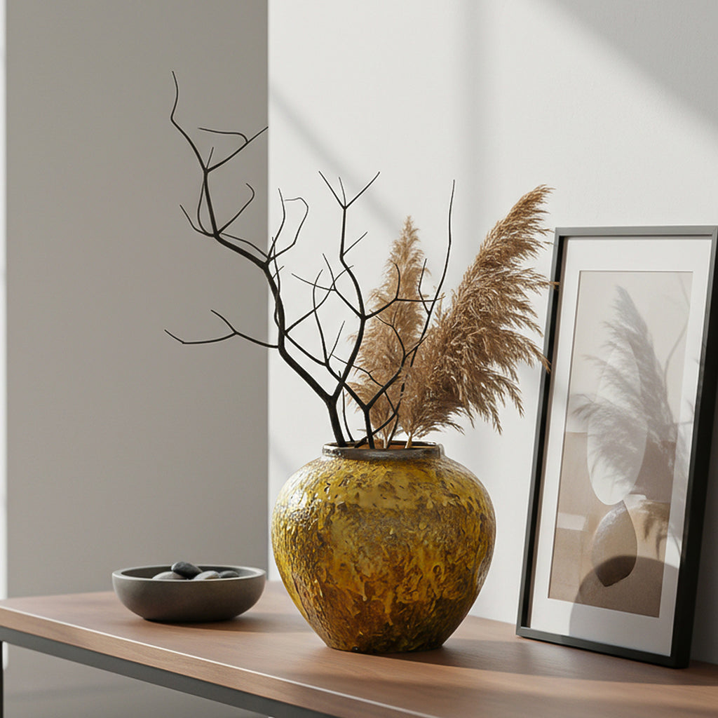 SOGA 21x22cm Yellow Small Ceramic Flower Vase Elegant Living Room Home Decor