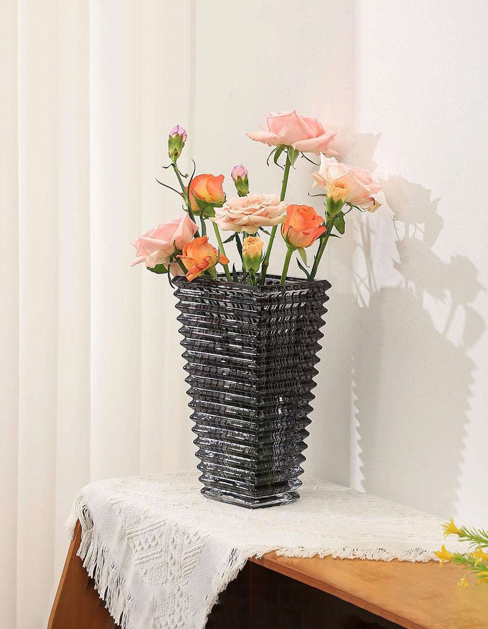 SOGA 22cm Modern Gray Ceramic Glass Vase Home Decor