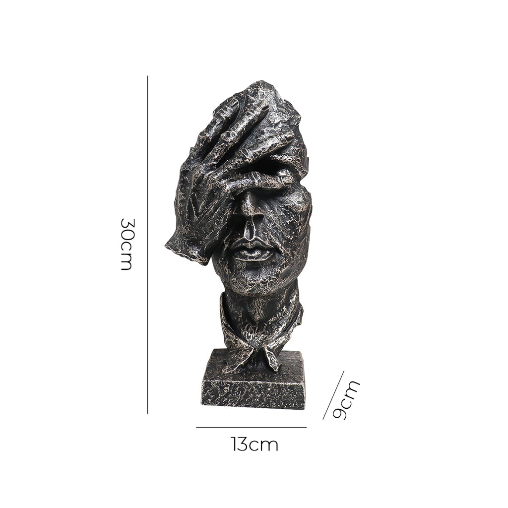 SOGA 30cm Black Resin Sculpture Covered Eyes Face Design Modern Art for Home Décor