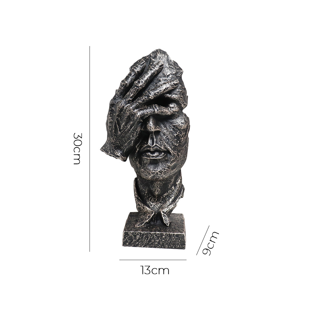 SOGA 30cm Black Resin Sculpture Covered Eyes Face Design Modern Art for Home Décor
