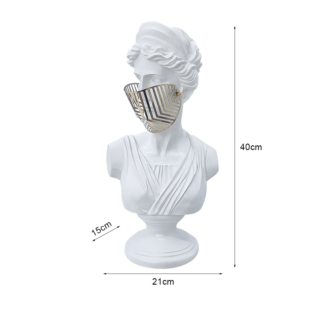 SOGA 40cm White Classical Bust Sculpture Resin with Gold Striped Mask for Modern Home Décor