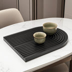 SOGA 32cm Black Ribbed - Premium Beech Wood Decorative Tray
