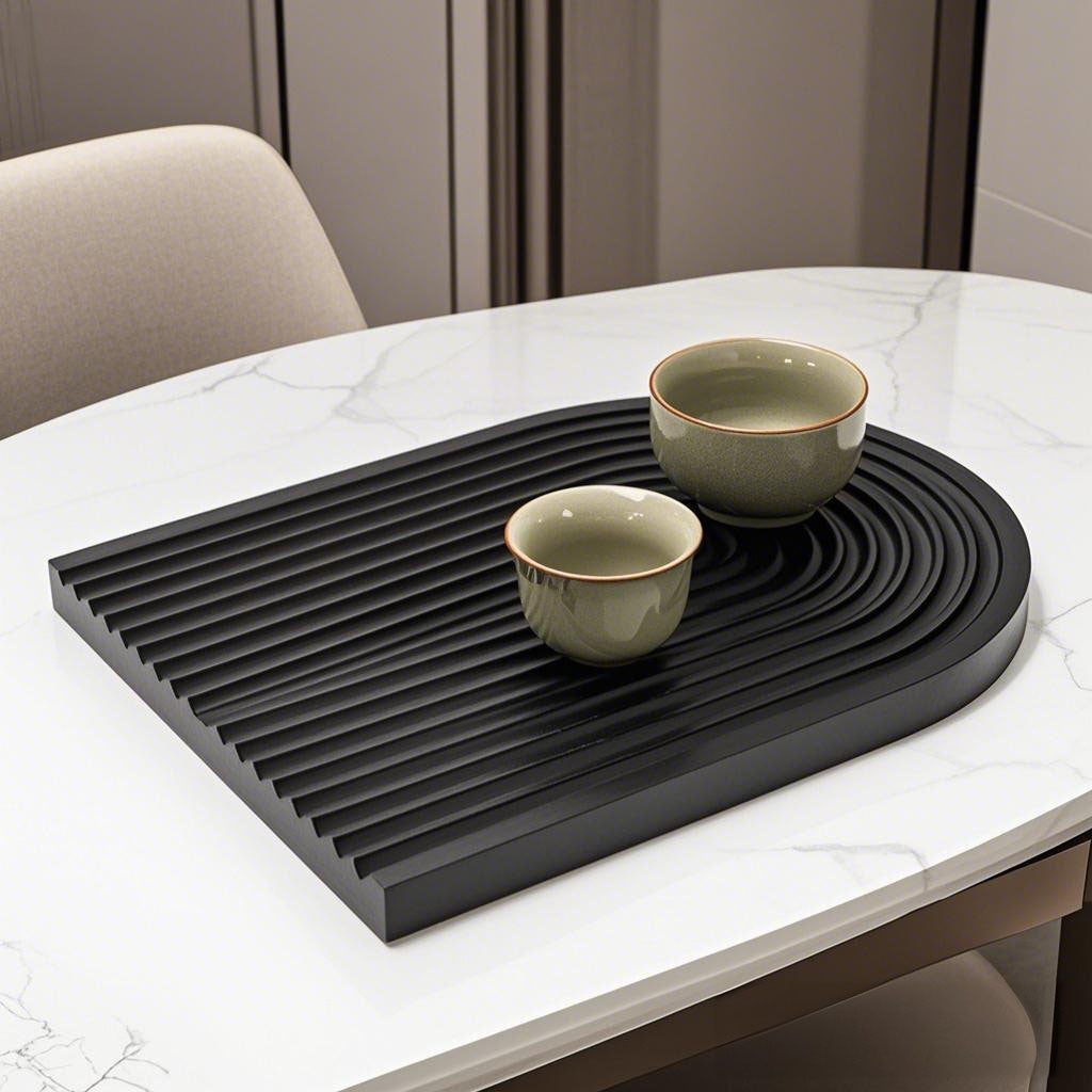 SOGA 32cm Black Ribbed - Premium Beech Wood Decorative Tray