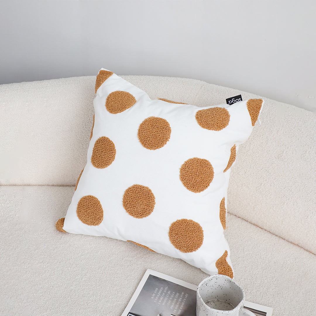SOGA Tufted Cushion 45cm White Brown Polka Dot Circle Pattern Decorative Throw Pillow