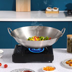 43cm Stainless Steel Kitchen Cooking Wok with 2 Sturdy Handles