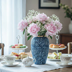 SOGA 30x19cm Blue with White Mini Floral Medium Ceramic Flower Vase Elegant Living Room Home Decor