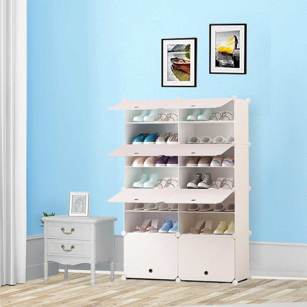 7 Tier 2 Column White Shoe Rack Organizer