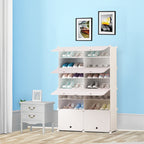 7 Tier 2 Column White Shoe Rack Organizer
