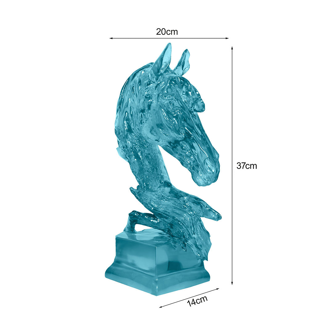 SOGA 37cm Blue Horse Head Resin Sculpture Flowing Mane Design Modern Art for Home Décor