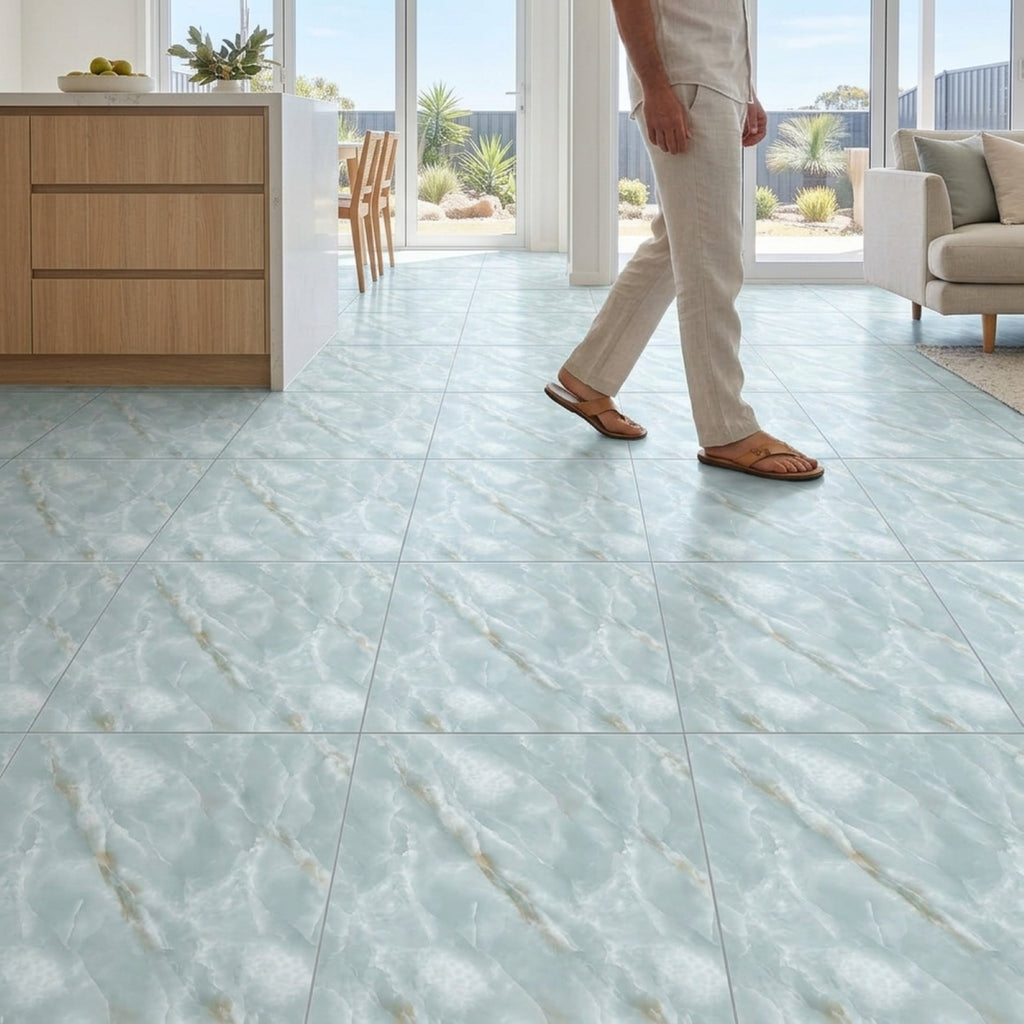 SOGA Peel & Stick Floor and Wall Tiles 30 x 30cm 10 Pack Jade Faux Marble