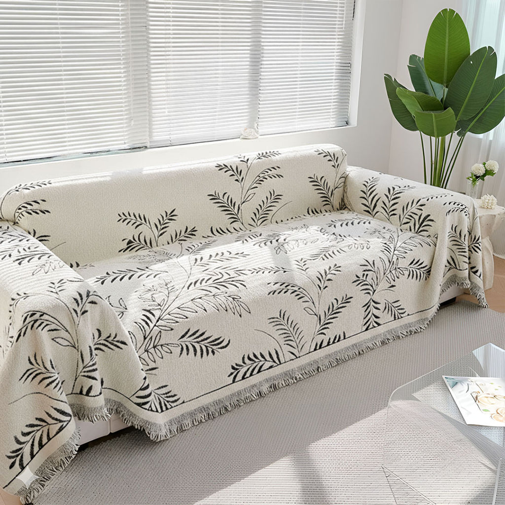 SOGA Three-seater White Sofa Cover Leaf Print 180x340cm Polyester