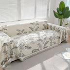 SOGA Three-seater White Sofa Cover Leaf Print 180x340cm Polyester