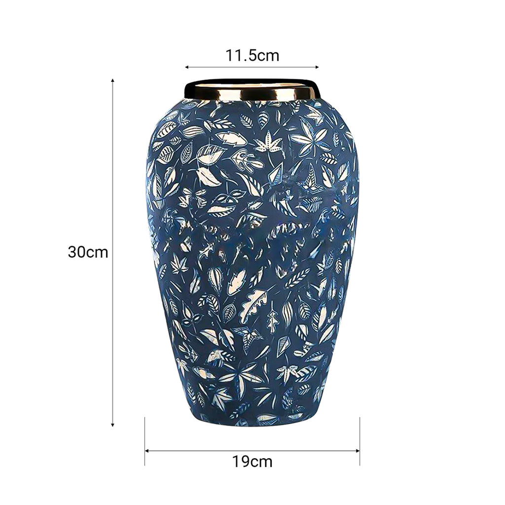 30x19 Blue Medium Ceramic Flower Vase Elegant Living Room Home Decor