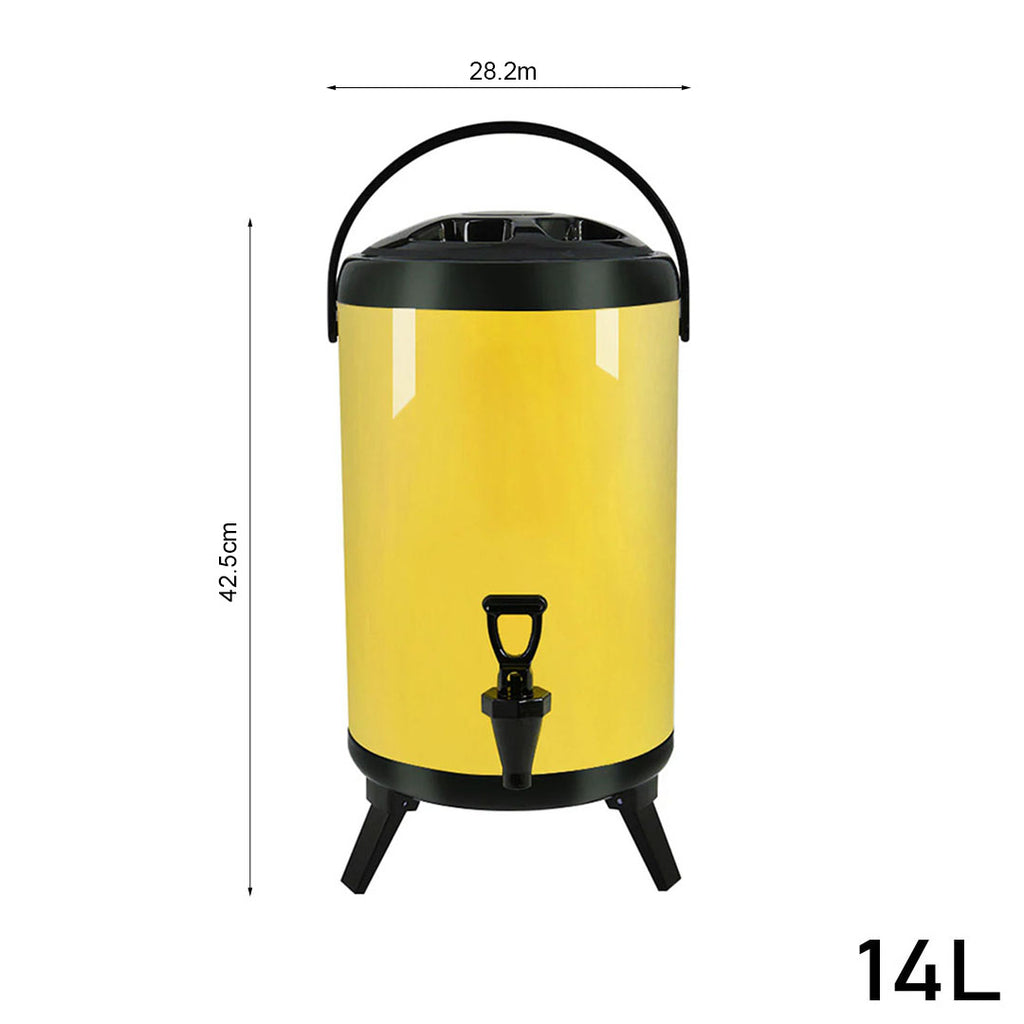 14L Stainless Steel Milk Tea Barrel with Faucet Yellow