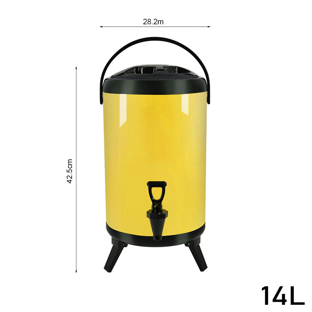 14L Stainless Steel Milk Tea Barrel with Faucet Yellow