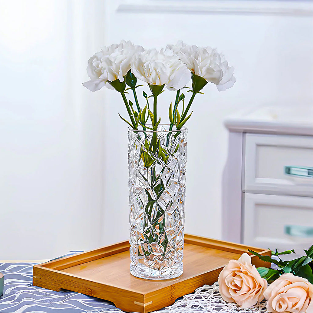 30cm Sleek Clear Glass Vase Elegant Wide Crystal