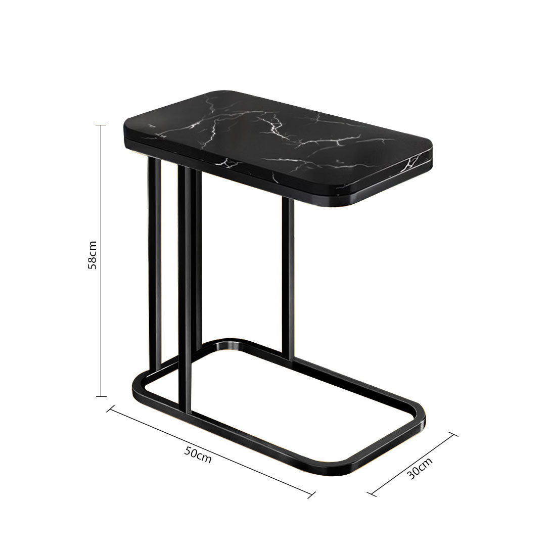 30x50cm Black Stone-Patterned Side Square Mini Table w/ Black Metal Legs