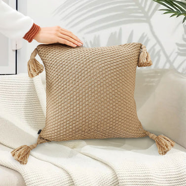 SOGA 50CM Light Brown Pillow with Tassel Accents Rizzy Transitional Cover Throw Pillow