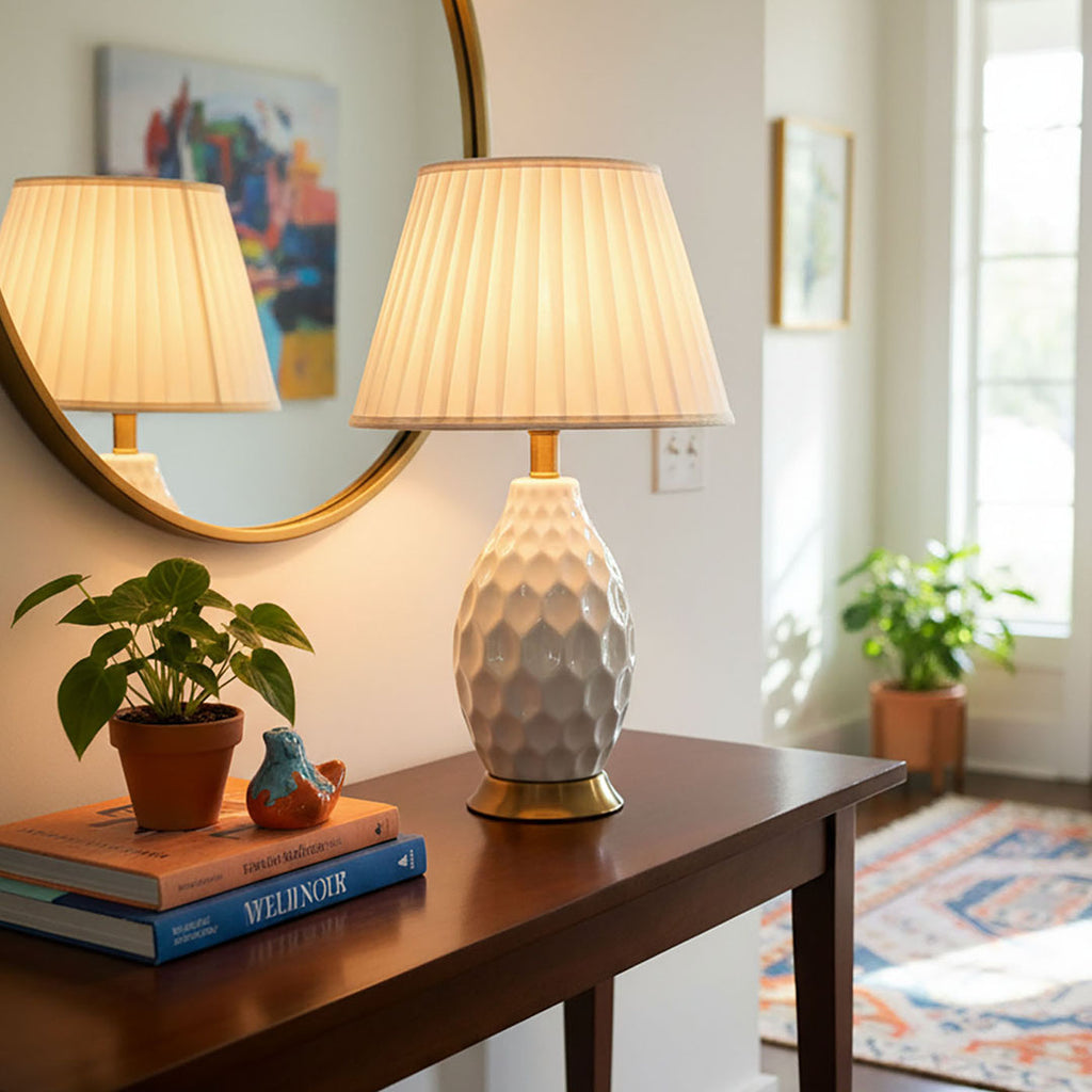 Textured Ceramic Table Lamp White