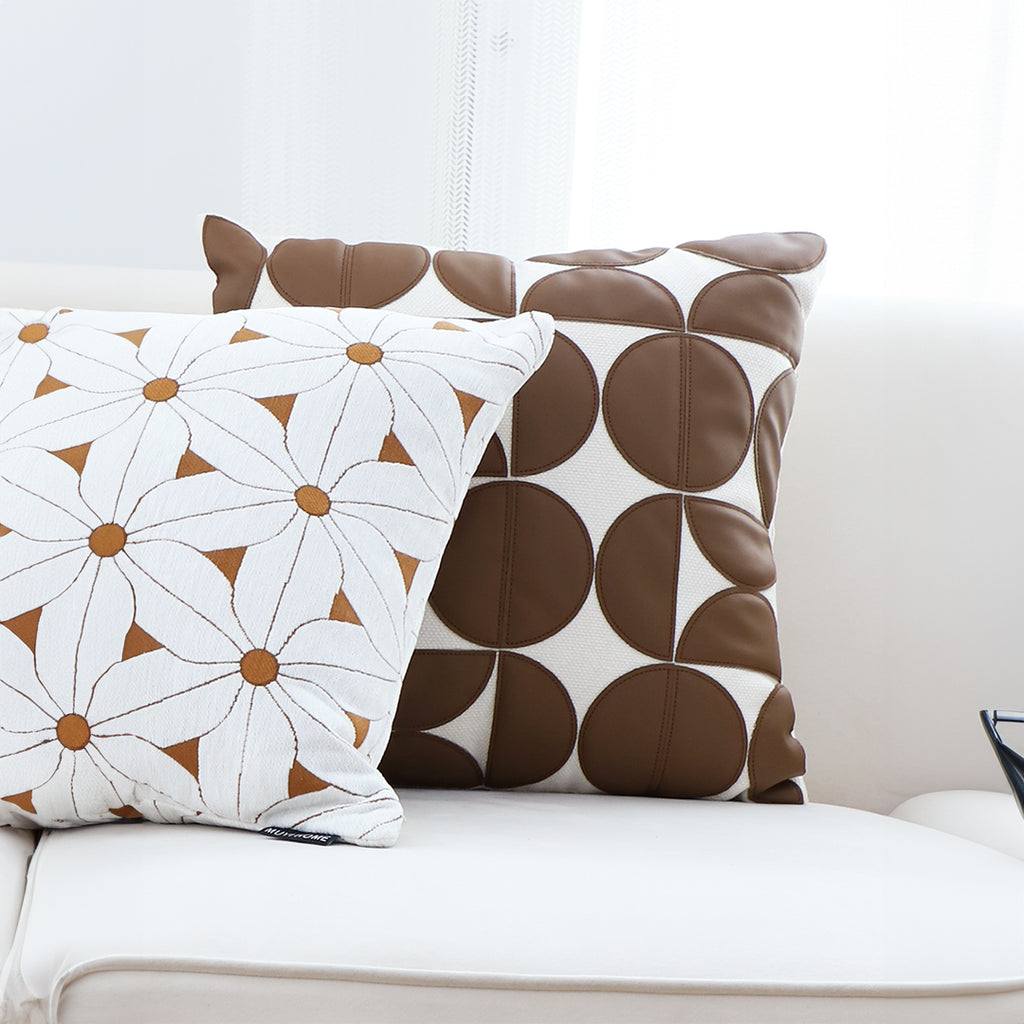 SOGA 45cm Brown Leather Square Pillow Half Moon Patchwork Design