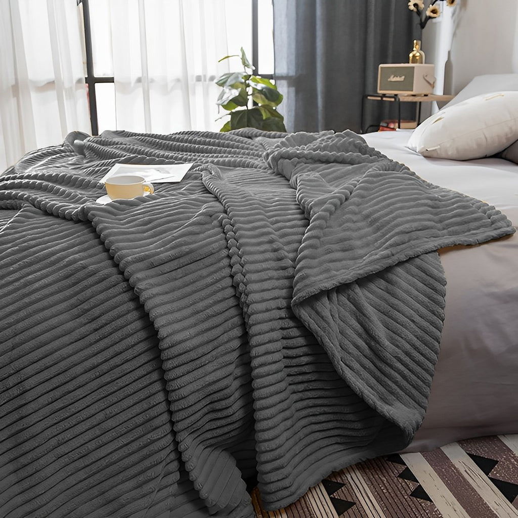Grey Throw Blanket Warm Cozy Striped