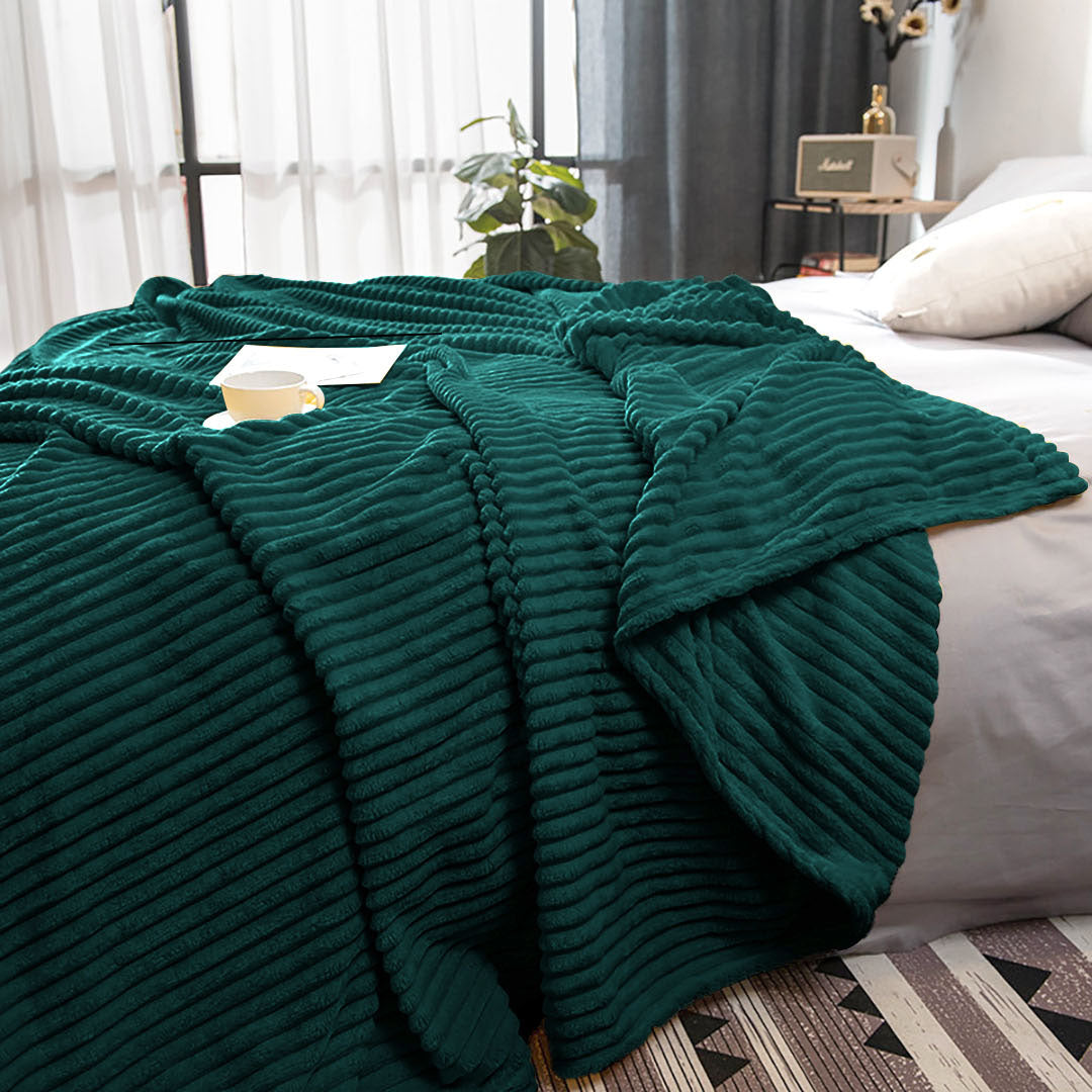 Dark Green Throw Blanket Warm Cozy Striped