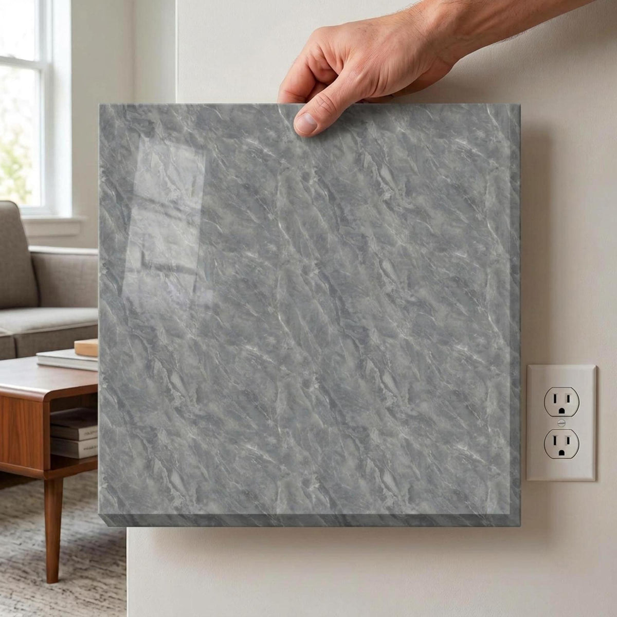 SOGA Peel & Stick Floor and Wall Tiles 60 x 60cm 10 Pack Grey Faux Marble