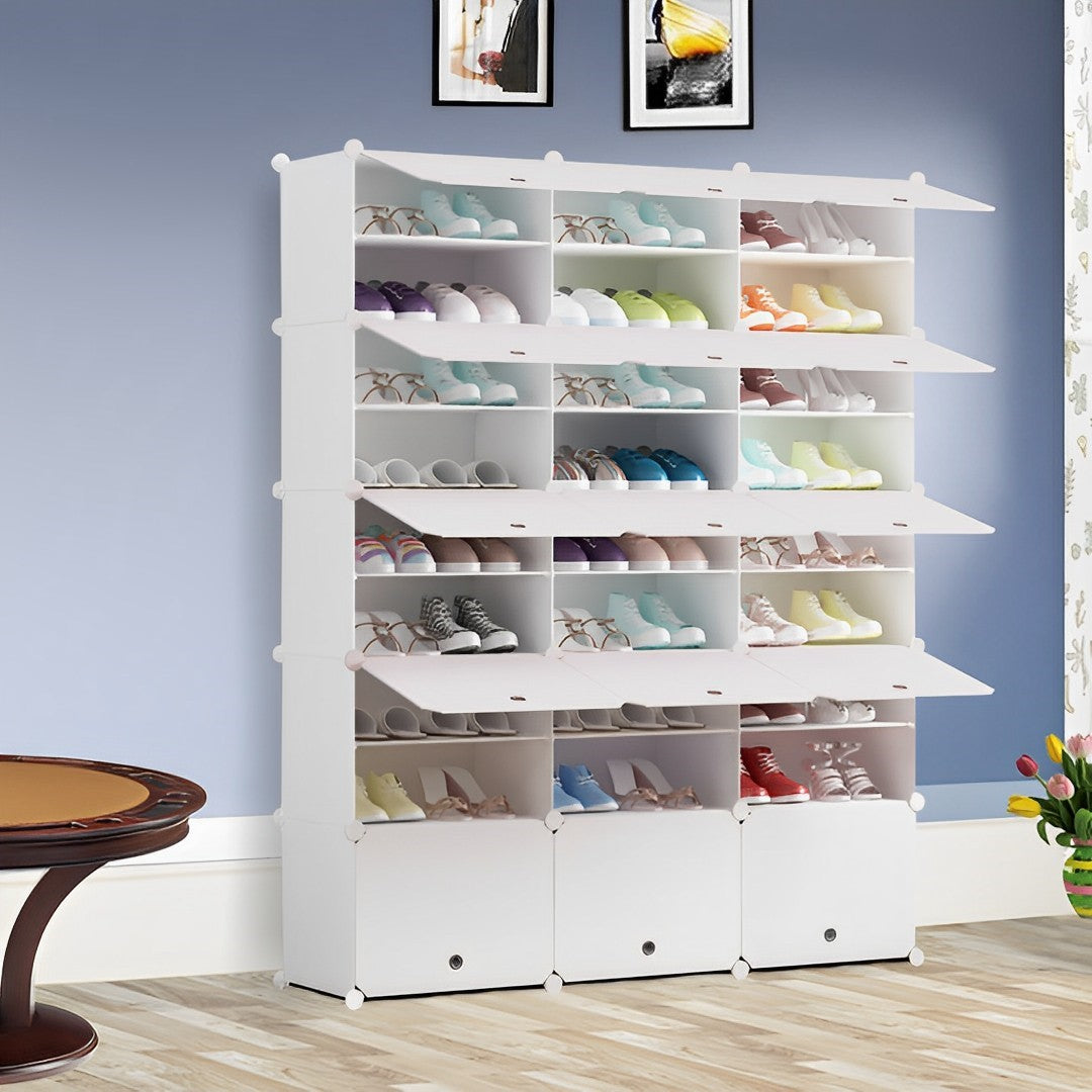 9 Tier 3 Column White Shoe Rack Organizer