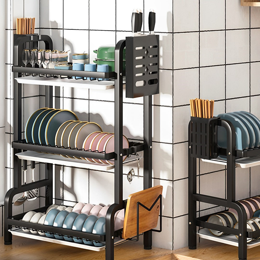 3 Tier Steel Black Kitchen Drying Rack Dish 62cm