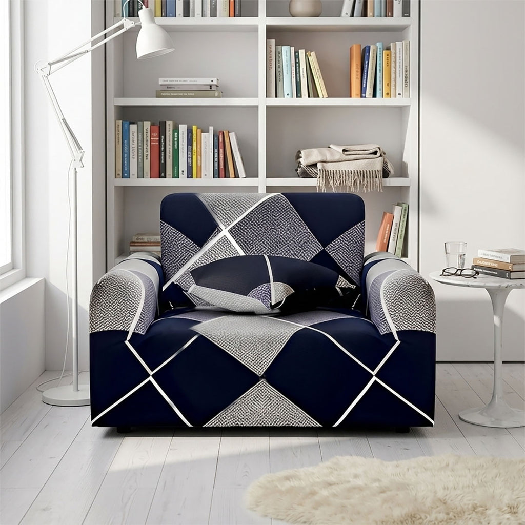 High Stretch 1-Seater Checkered Print Sofa Slipcover